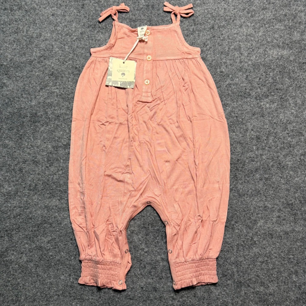 NWT Kate Quinn Tea Rose Gathered Smocked Tie Jumpsuit 18-24M
